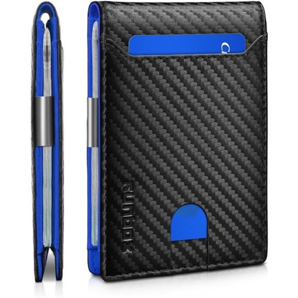 Slim Wallets for Men - Leather Money Clip Mens Wallet - RFID Blocking Front
